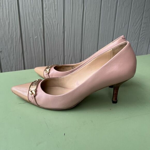 Coach Bowery Kitten Heels Nude Leather Pumps Sz 8.5 | Pointed Toe 3" Heel - Picture 2 of 14